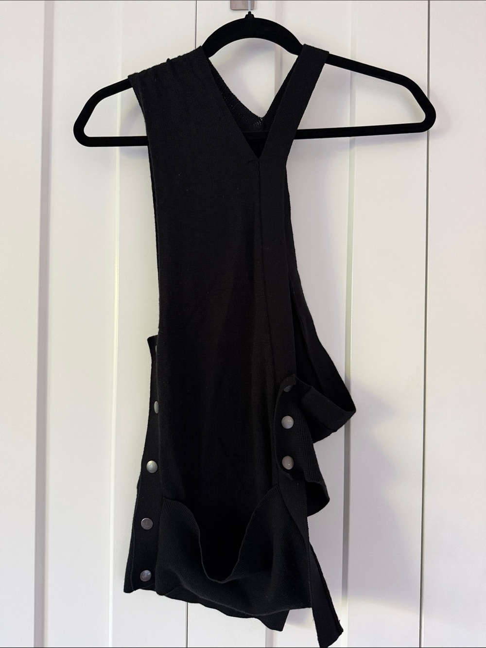 N.F.P Studio Merino Wool Black V-Neck Sleeveless Knit Top with Snap-Detail Sides